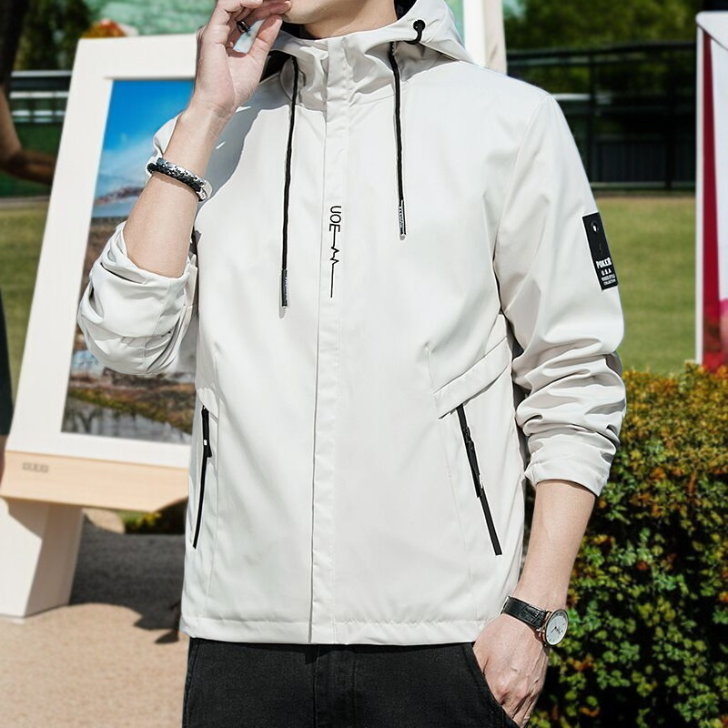 春と秋のジャケットメンズコートフード付き学生ユースカジュアルジャケット