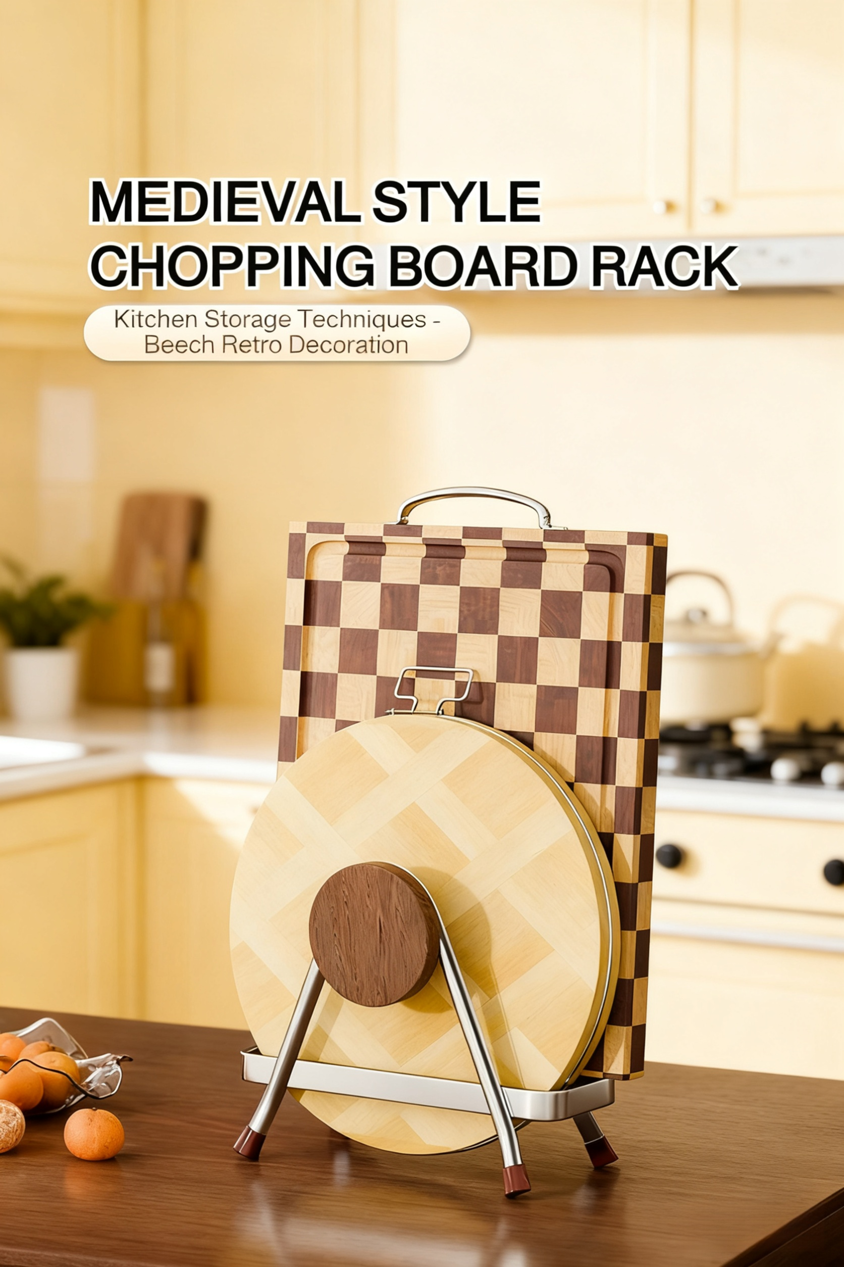 Elegant kitchen board organizer in beech wood and steel