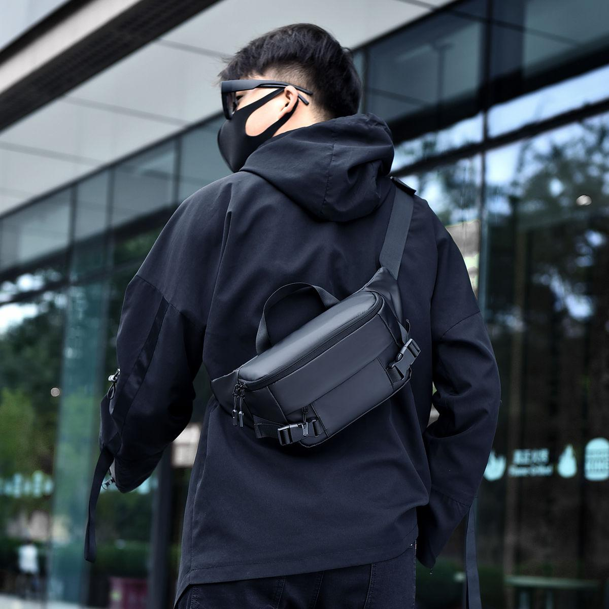休閒男士胸包簡約單肩斜挎包多功能潮牌斜背小包郵差包男包