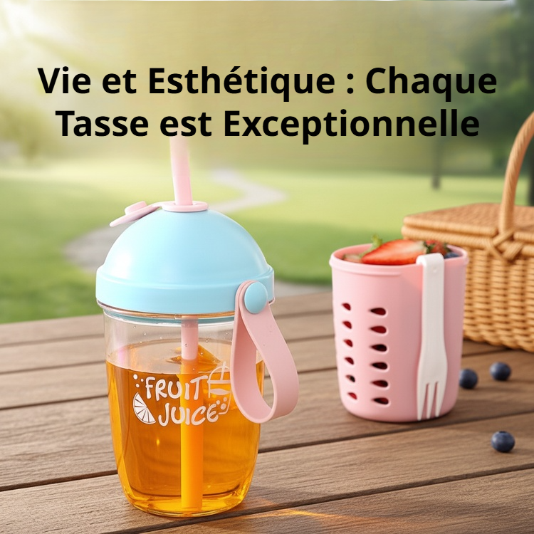 Boîte à salade de fruits avec paille intégrée