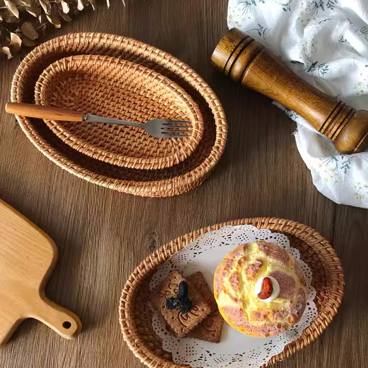藤編手工水果籃 北歐風家用收納竹編麵包籃