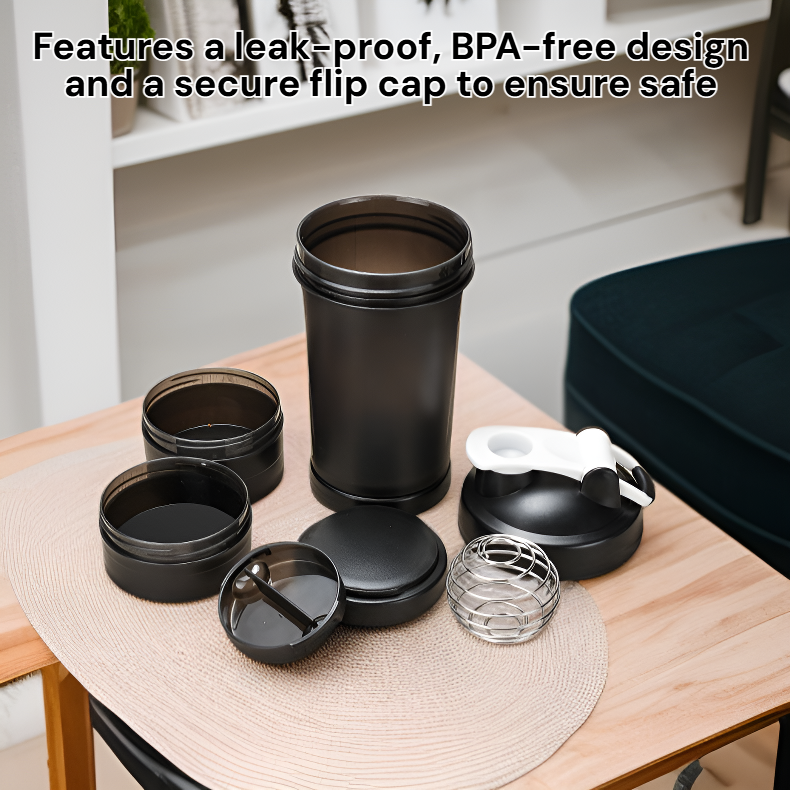 Multi-Layer Protein Shaker Cup Fitness Water Bottle