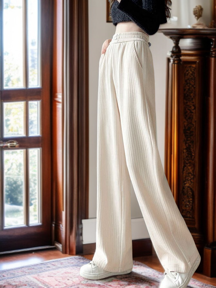 느긋한 슬림 드레이프 셰닐 스트레이트 팬츠