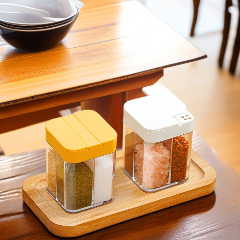 日本製 4グリッド一体型調味料瓶 防湿塩瓶 スライド式調味料ボックス キッチン調味料ボトル 家庭用調味料ボトル