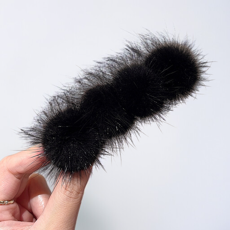 復古仿水貂毛絨髮夾半紮發彈簧夾