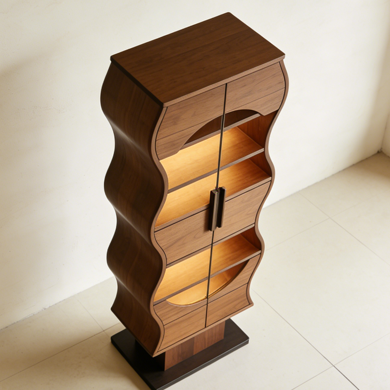 Elegant wavy edge design on solid wood cabinet