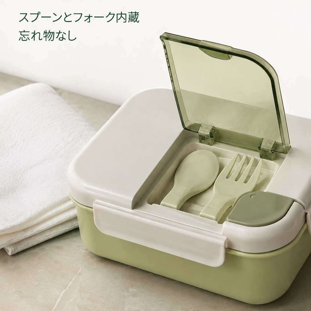 パズルデザイン可愛い弁当箱蓋付き携帯カトラリー