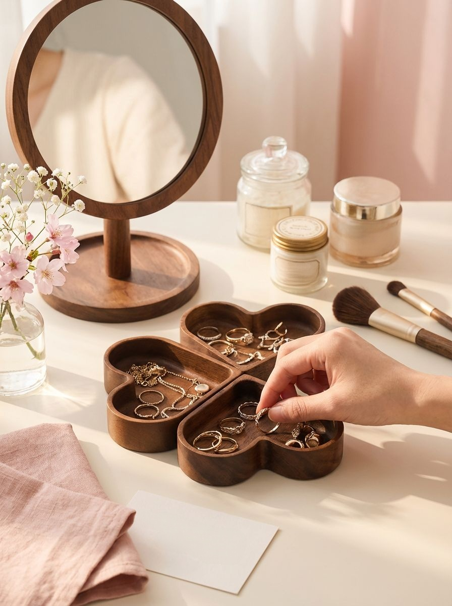 ナチュラルな木目が美しいトレイのアップ写真