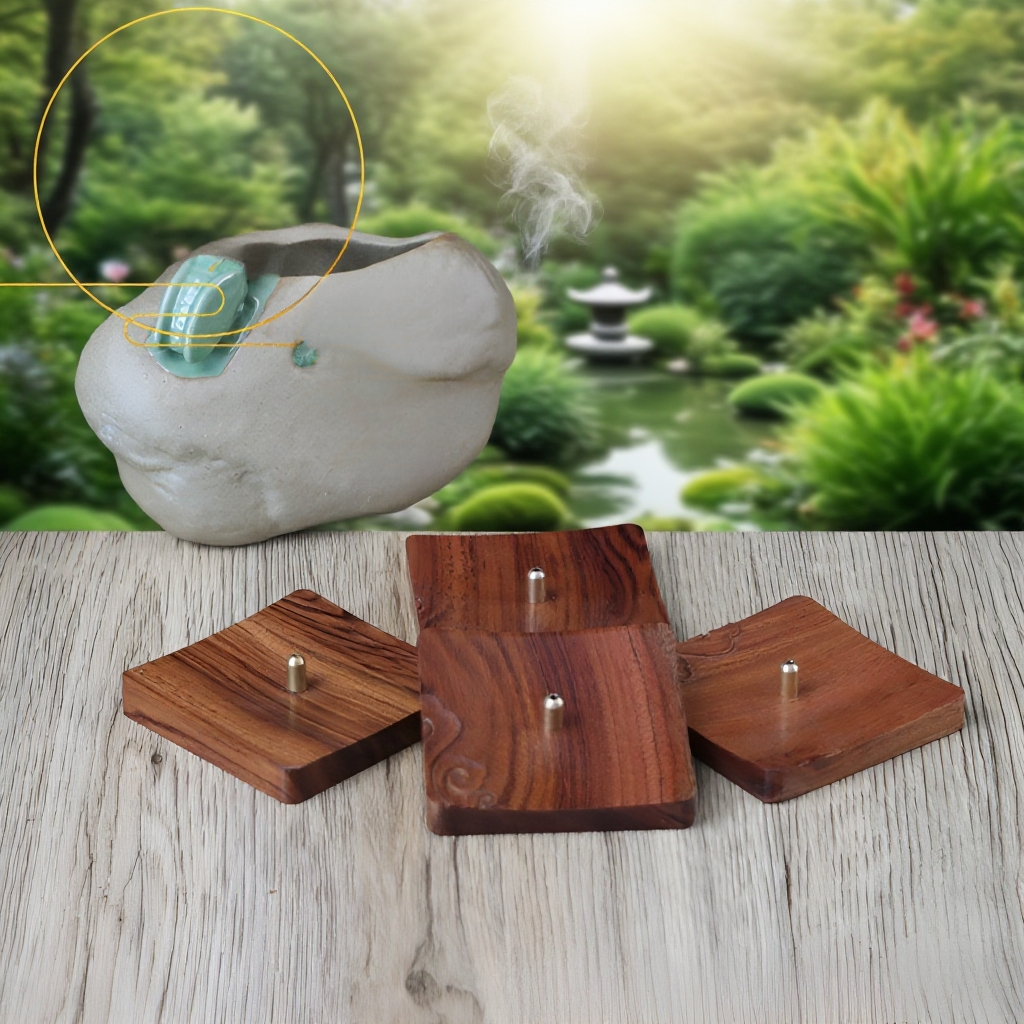나무 사각형 향로