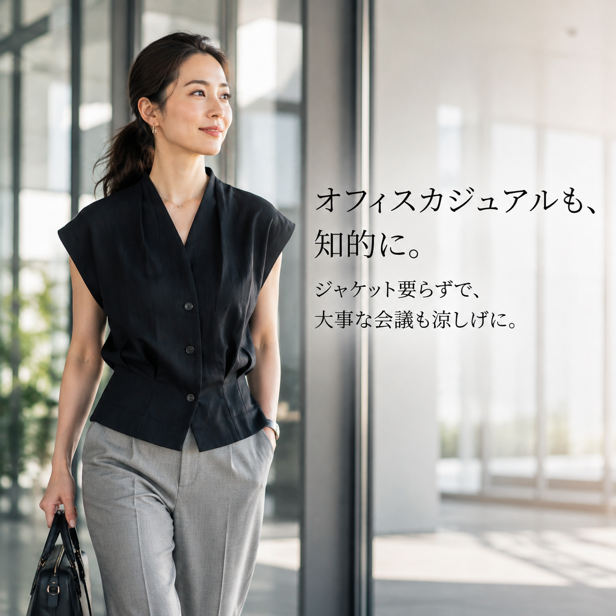 日本風Vネックノースリーブリネンシャツ女性用
