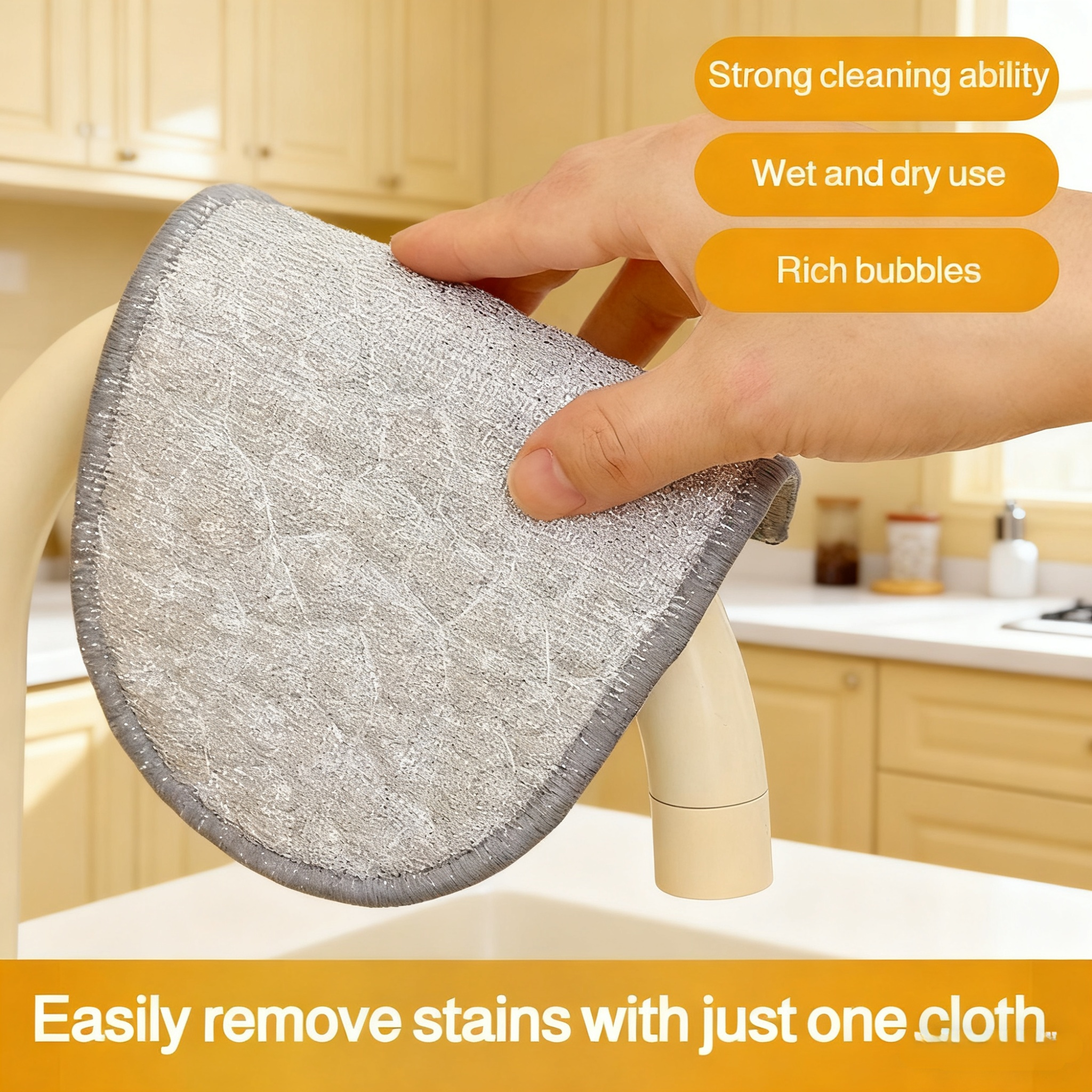Hand wearing oil-resistant silver fiber cleaning glove