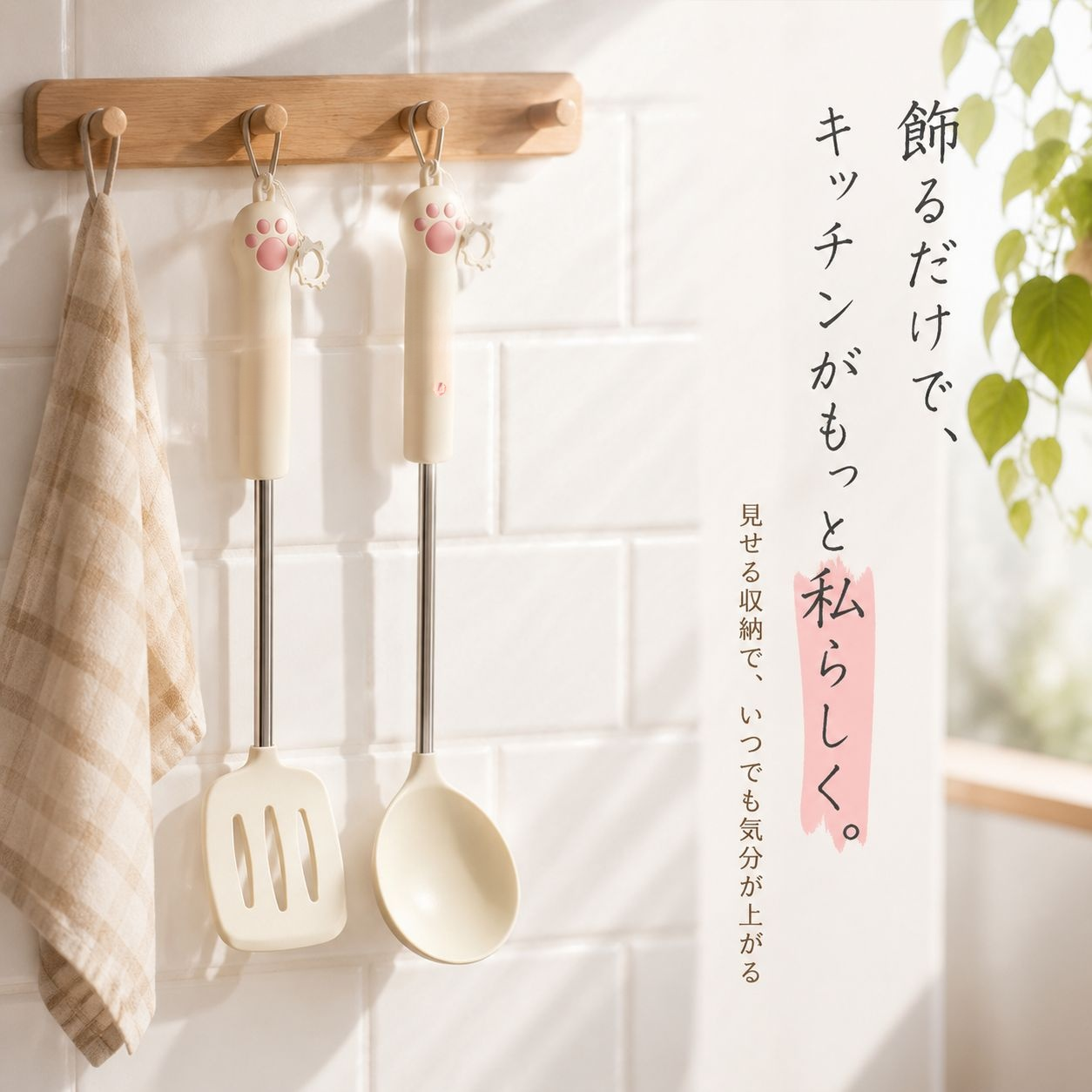 食品グレードシリコン猫の手ヘラ＆おたまセット ノンスティック おしゃれキッチンツール