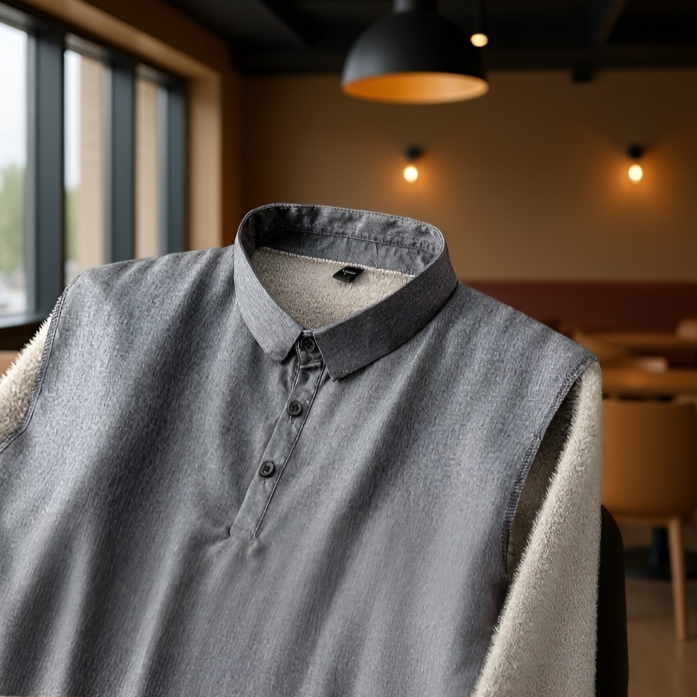 ラウンドネック、ベルベット素材の厚手暖かいフェイクツーピースシャツカラーセーター