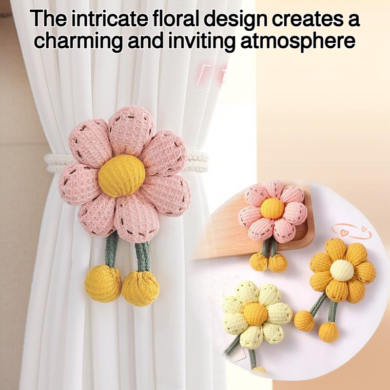Decorative flower curtain tiebacks holding drapes