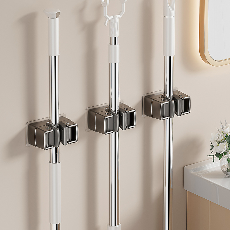 Soporte multifuncional para mopa sin necesidad de taladrar