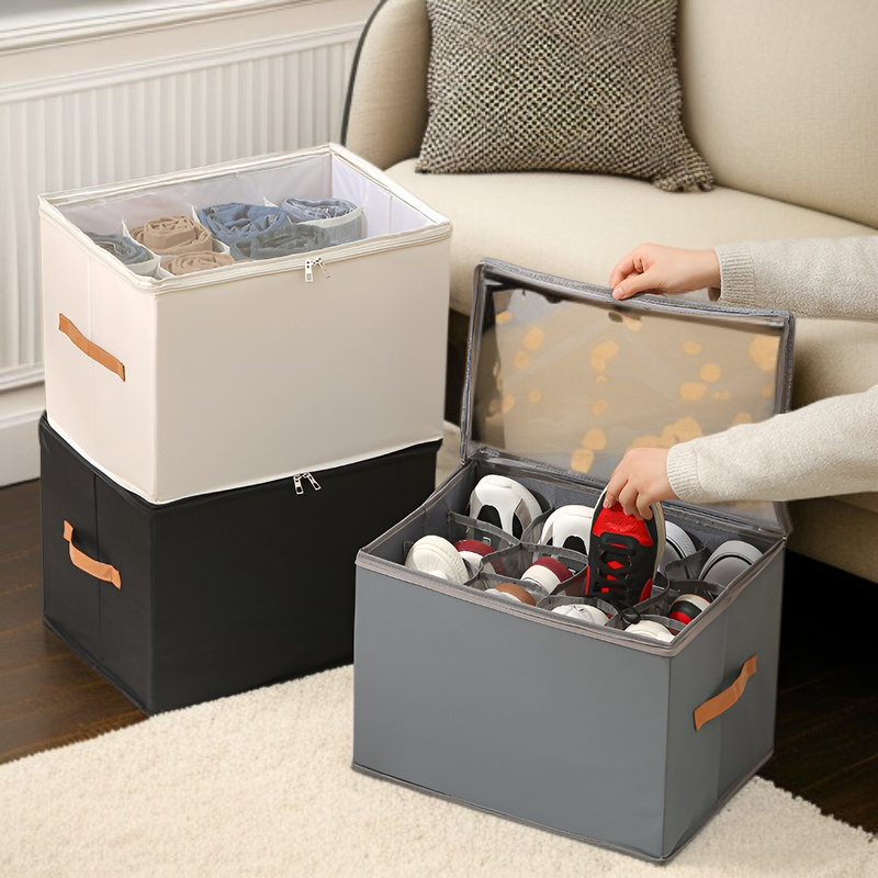 Boîte à chaussures pliable avec couvercle transparent