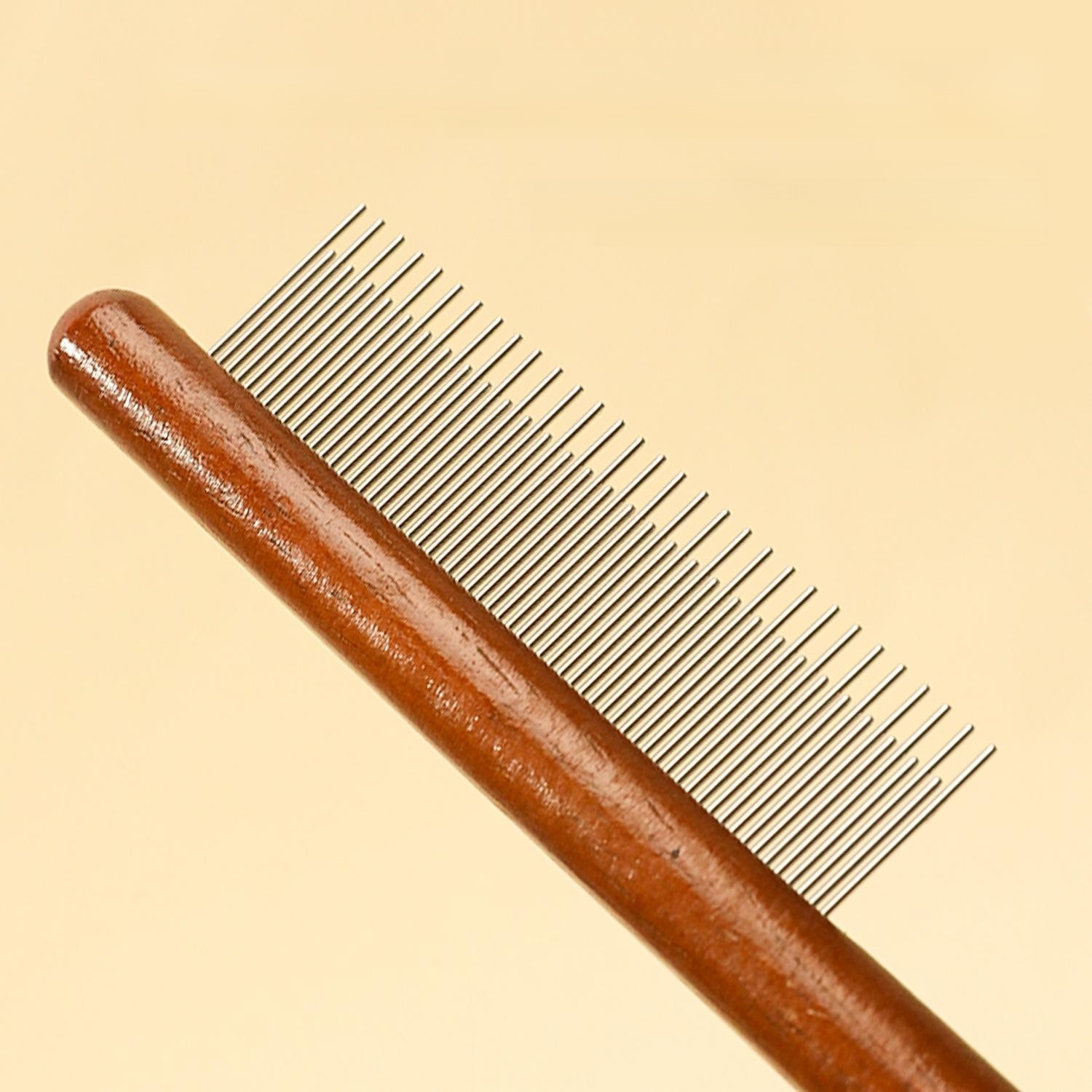 Pet Grooming Comb with Solid Wood Handle
