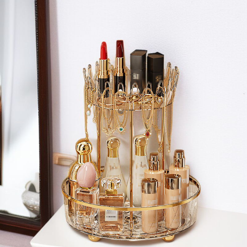 化粧品ジュエリーボックスデスクトップ収納ボックススキンケア製品口紅眉毛ペンシルドレッシングテーブル二層透明回転収納ラック