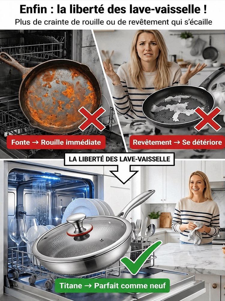 【Un investissement pour la vie】Poêle antiadhésive en titane pur de qualité médicale, sans revêtement
