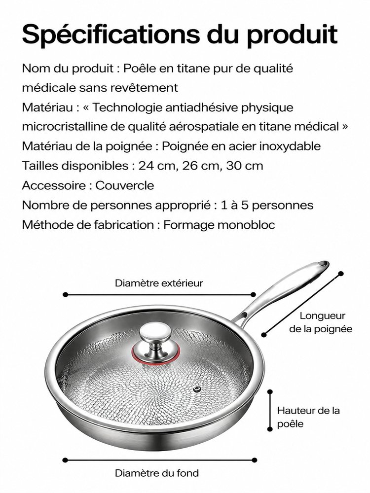 【Un investissement pour la vie】Poêle antiadhésive en titane pur de qualité médicale, sans revêtement