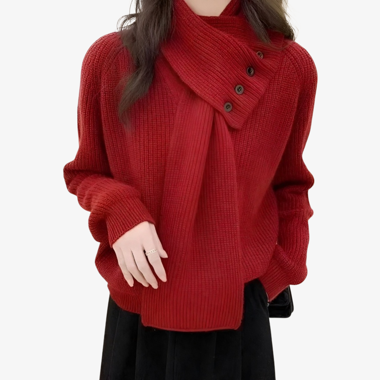 取り外し可能なスカーフデザインVネックレディースニット 秋冬新作