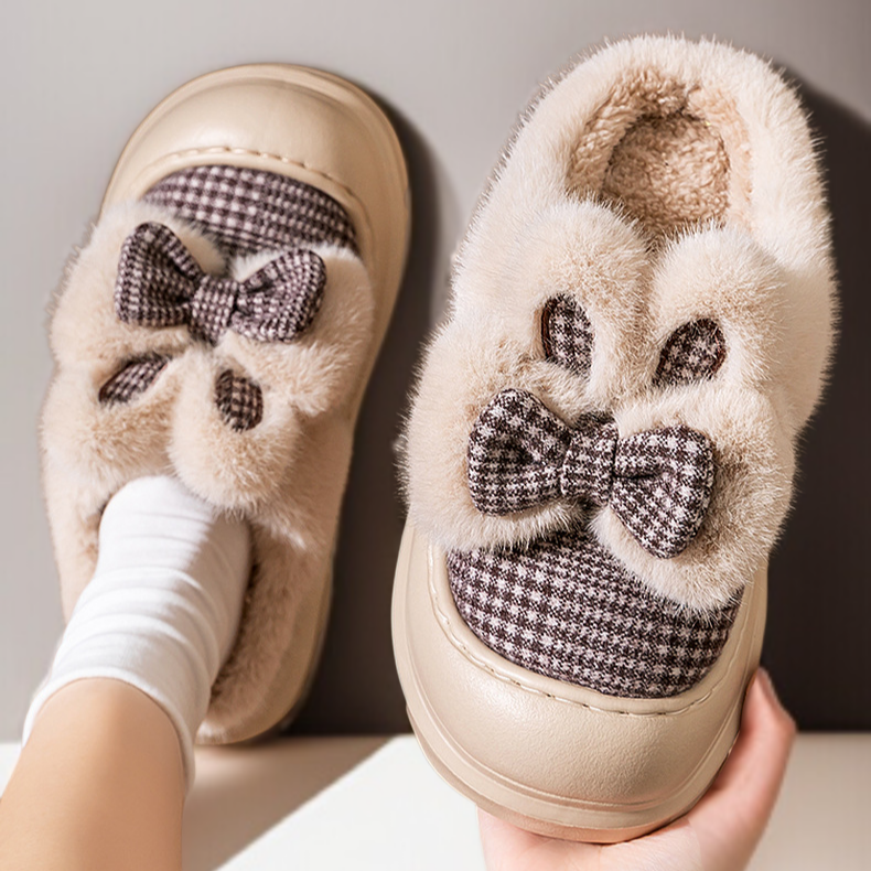 여성 두꺼운 바닥 보온 기모 면 슬리퍼