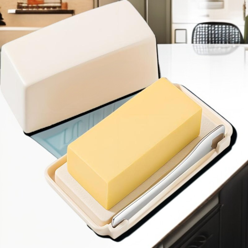 상자와 칼이 들어 있는 플라스틱 버터 상자