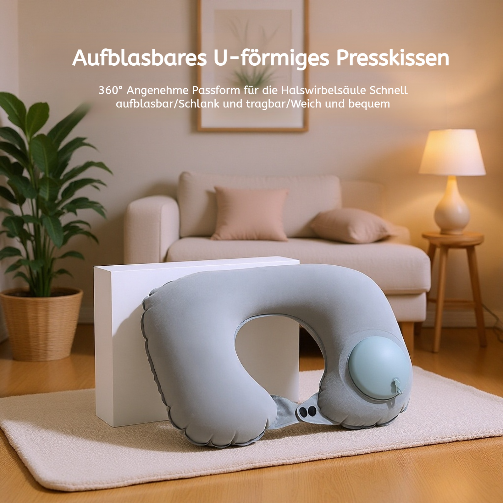 Aufblasbares U-förmiges Reisekissen mit integrierter Pumpe