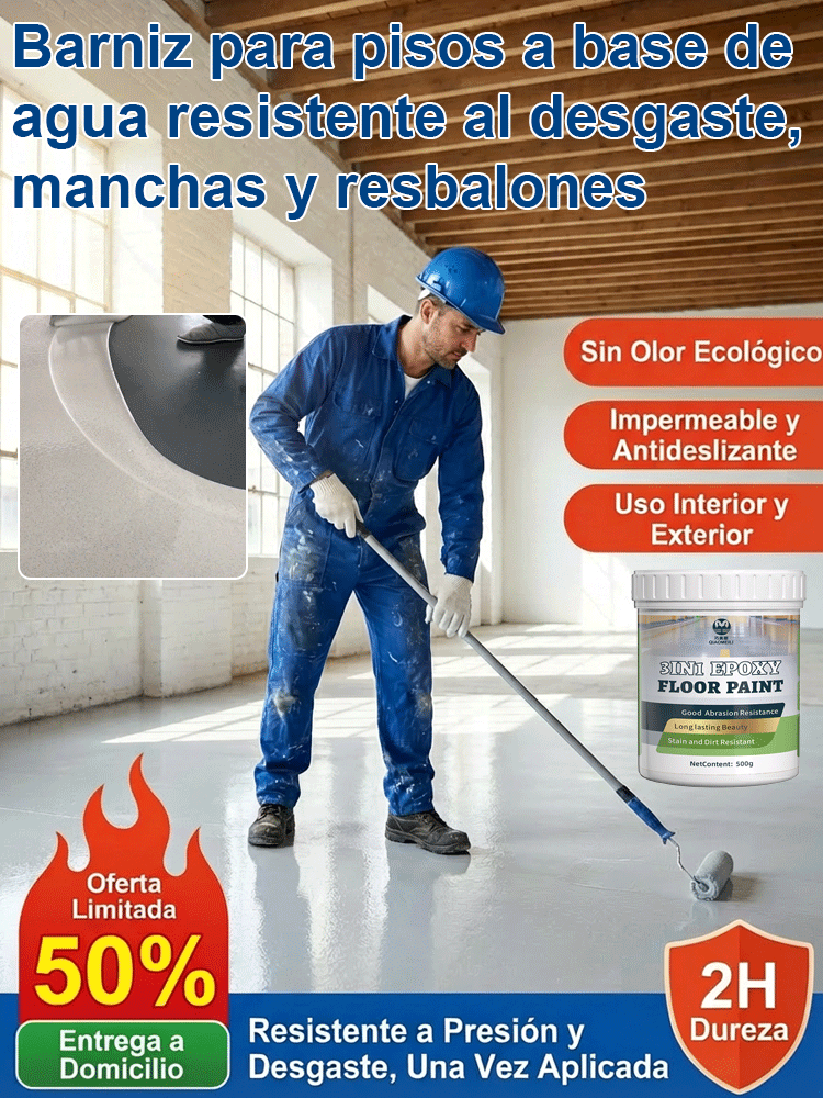 Pintura de piso resistente al desgaste, manchas y antideslizante, aplicación única, a base de agua