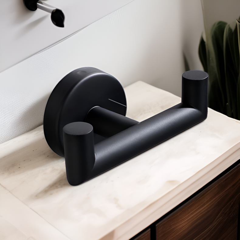 バスルーム専用ブラックメタルダブルフック