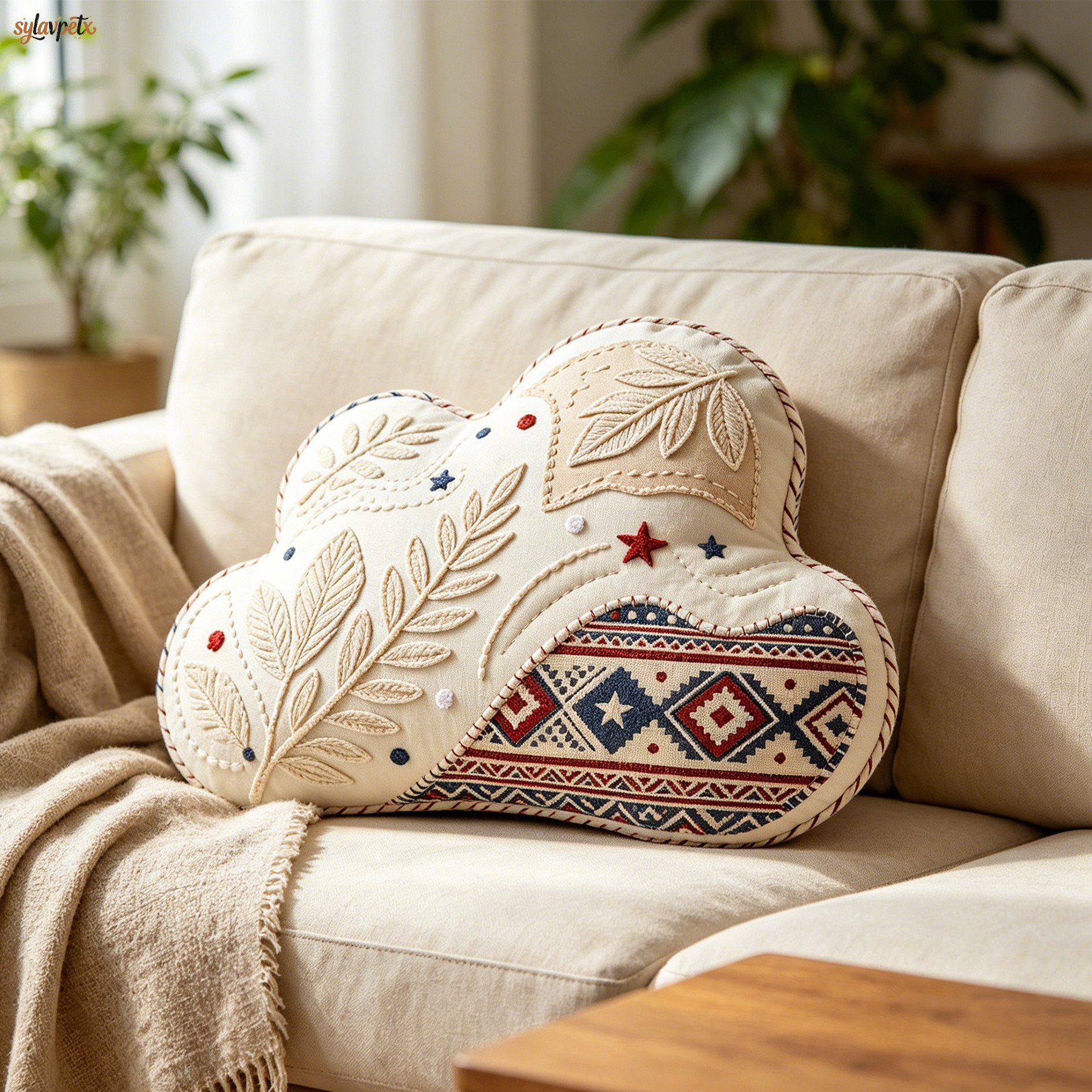 Coussin lombaire brodé nuage