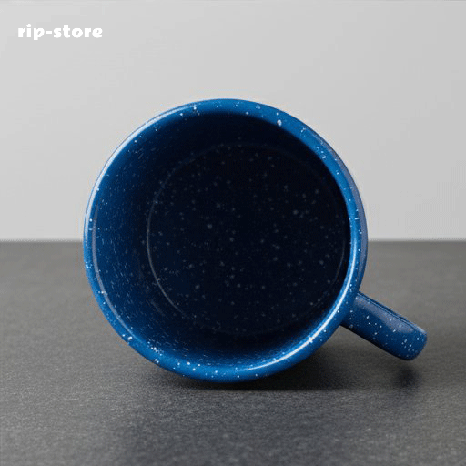 Close up of American classic enamel coffee cup handle and rim