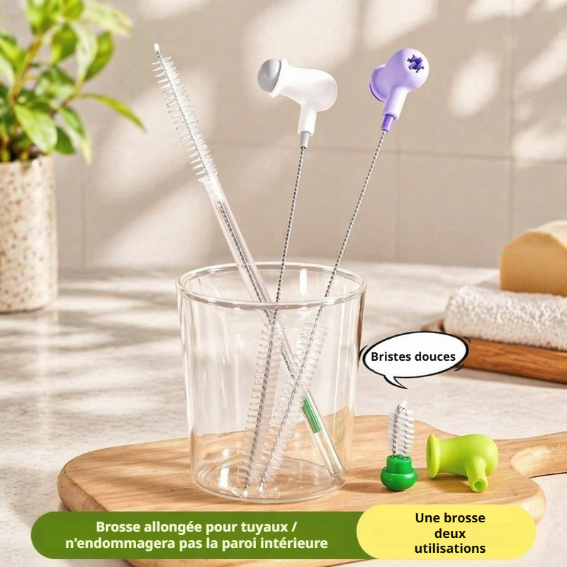 Brosse polyvalente pour les espaces étroits, flexible, en forme de pois