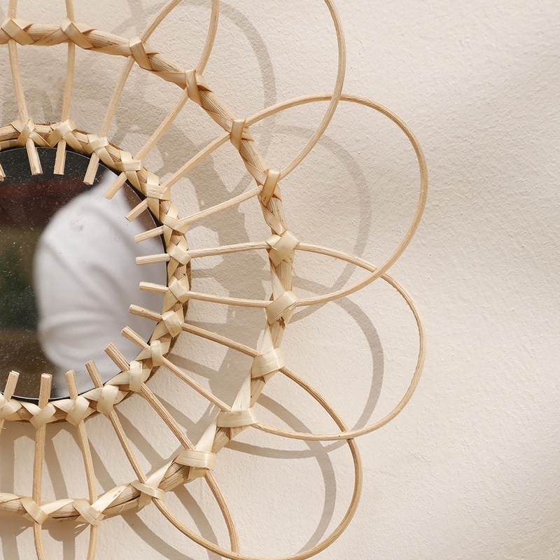 Handmade Bamboo Woven Glass Wall Mirror