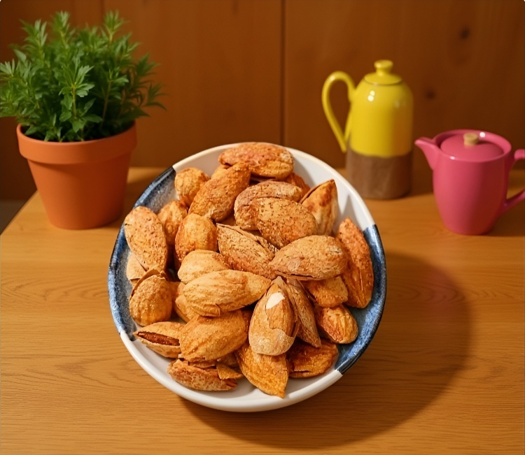 無添加・新鮮なアーモンド粒のクローズアップ