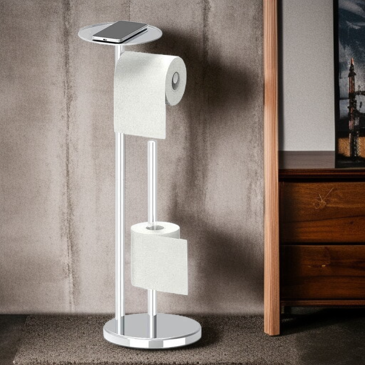 附手機託不銹鋼落地浴室立式衛生紙架