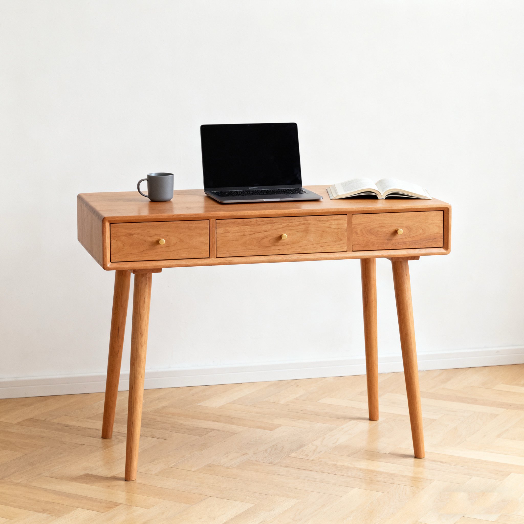 シンプルデザインの木製デスク脚部