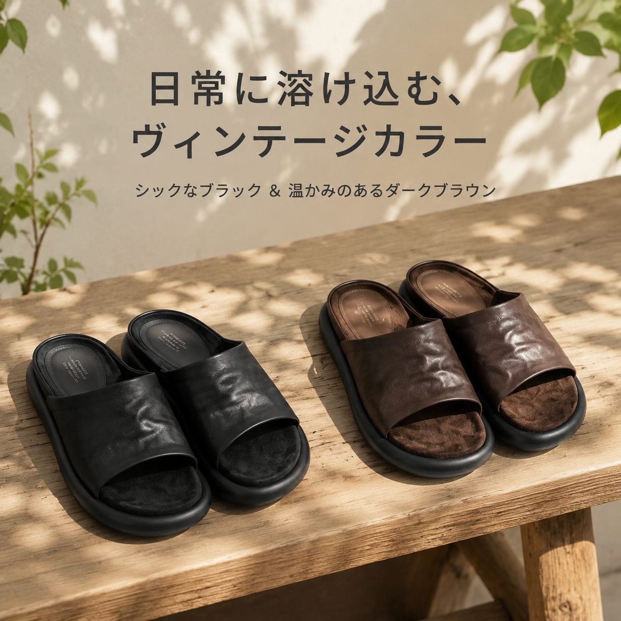 夏用羊革厚底スリッパ レディース レトロ風 外履き