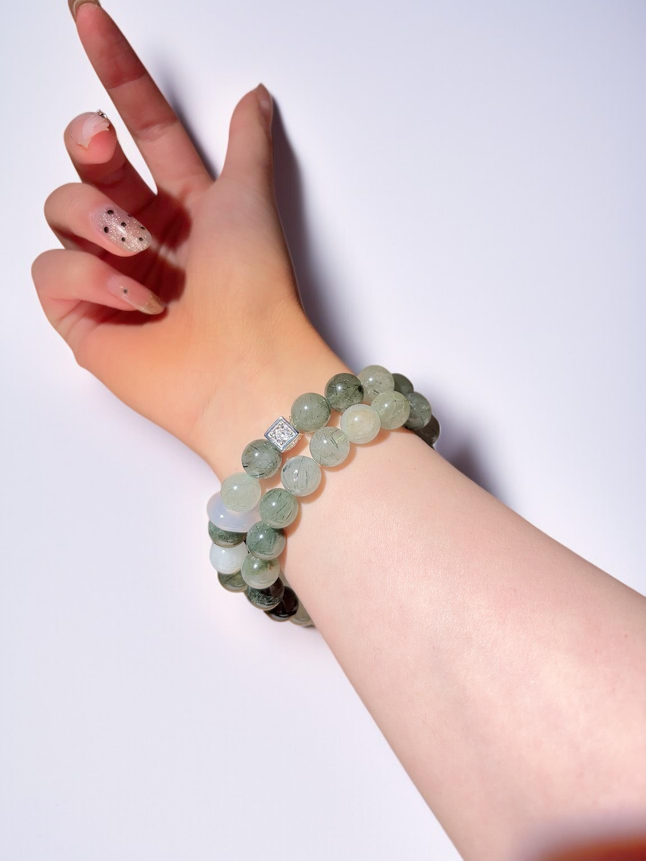 녹색 루틸쿼츠 팔찌, 여성용 고급 크리스털 팔찌.