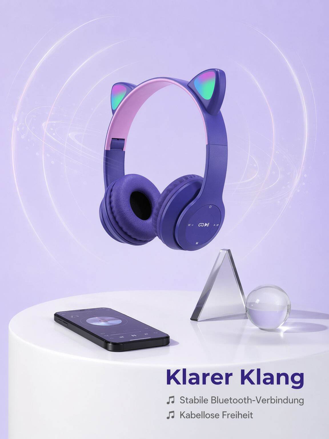 Kabellose Bluetooth-Kopfhörer mit Cartoon-Katzenohren
