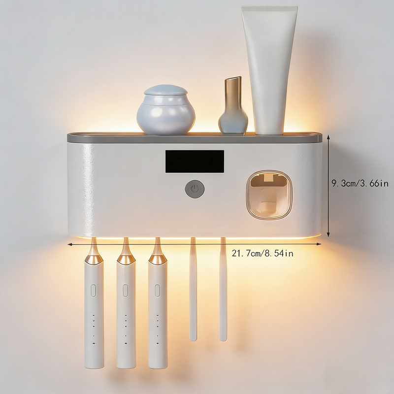 Wall-Mounted Punch-Free UV Toothbrush Sterilizer Rack, Multifunctional Bathroom Organizer