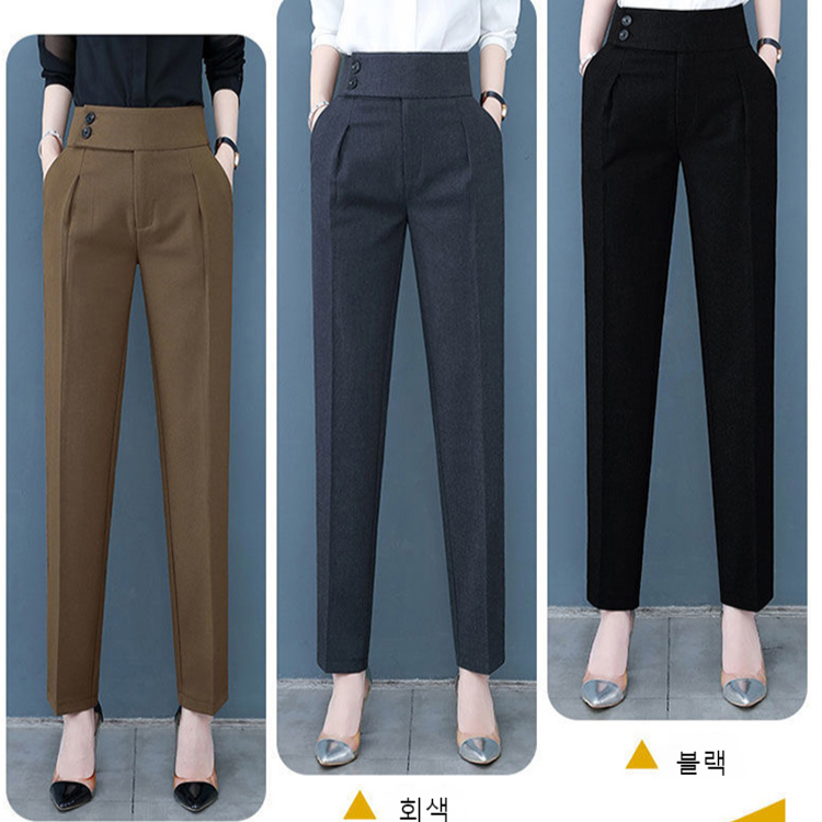 춘추 스모크 팬츠 여성 정장 바지 테이퍼드 팬츠