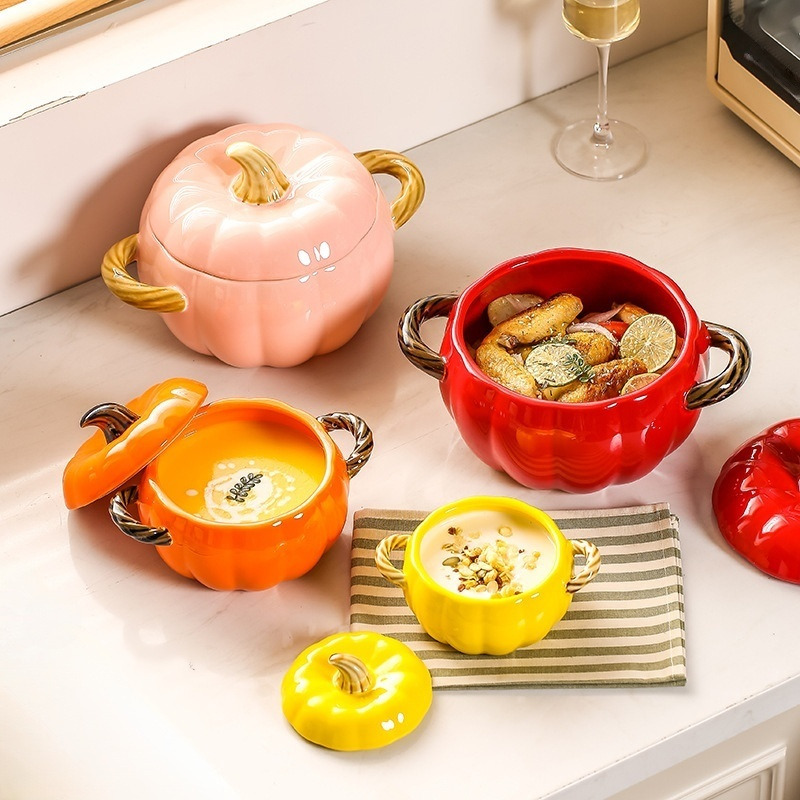 陶磁器両耳カボチャスープボウル