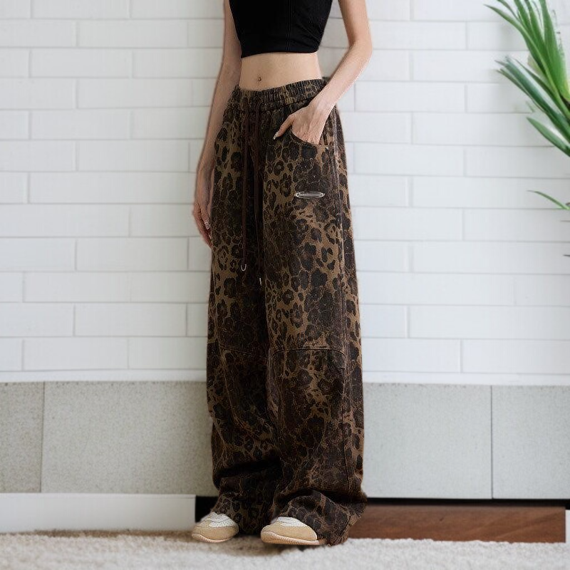 바지 여성 힙합 카고 팬츠 추동 일자 맨투맨 팬츠 캐주얼 팬츠 여자 호피 스트릿 댄스 아메리카 맨투맨