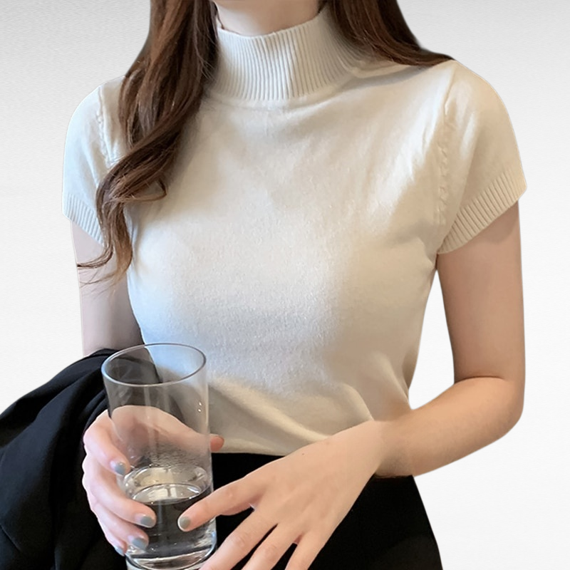 بلوفر نسائي بياقة عالية ضيق مناسب للخريف والشتاء بأكمام طويلة