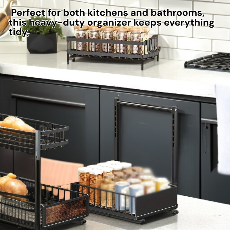 Home Under Sink Storage Rack, Punch-free Double-layer Drawer Organizer, 