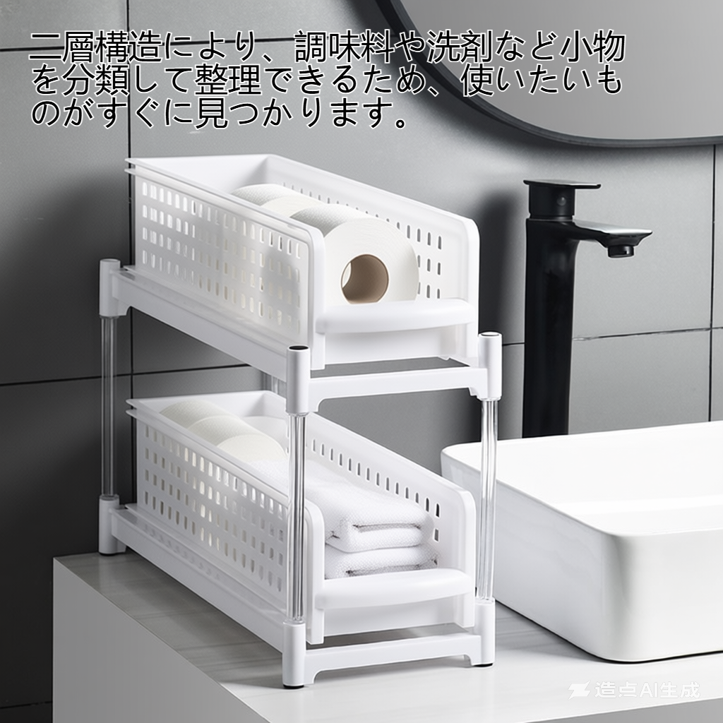 狭スリット二層プラスチック収納ラック