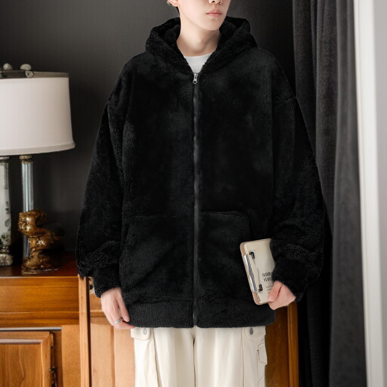 IZEXX秋冬厚手フリースパーカーセット メンズ防寒カジュアル