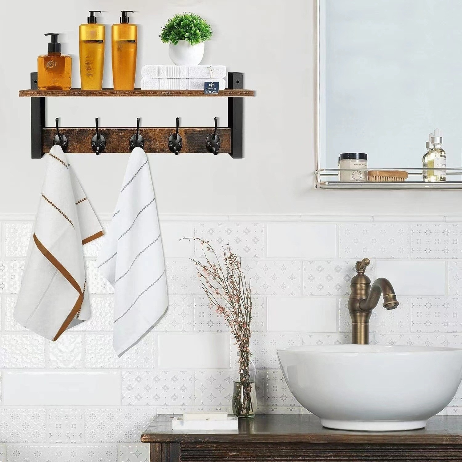 벽면 고정형 원목 수납 선반