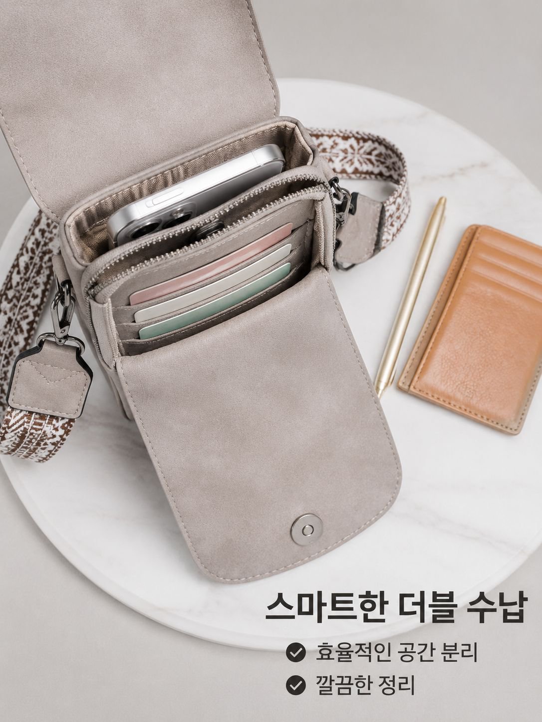 핸드폰 가방 유럽 더블 칸 여성 가방 소용량 PU 소프트 레더 여성 숄더 지갑 플랩 통근 크로스백